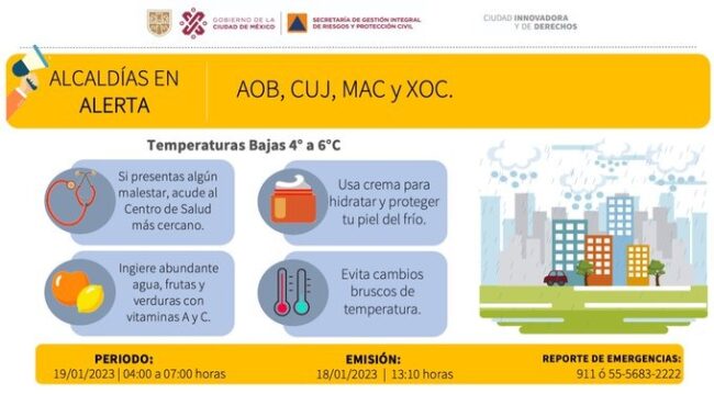 Activan Alertas por bajas temperaturas en 6 Alcaldías