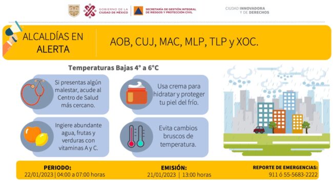 Activan Alerta Amarilla por bajas temperaturas en 6 Alcaldías