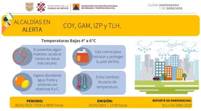 Emiten Alerta Amarilla por bajas temperaturas en Alcaldías