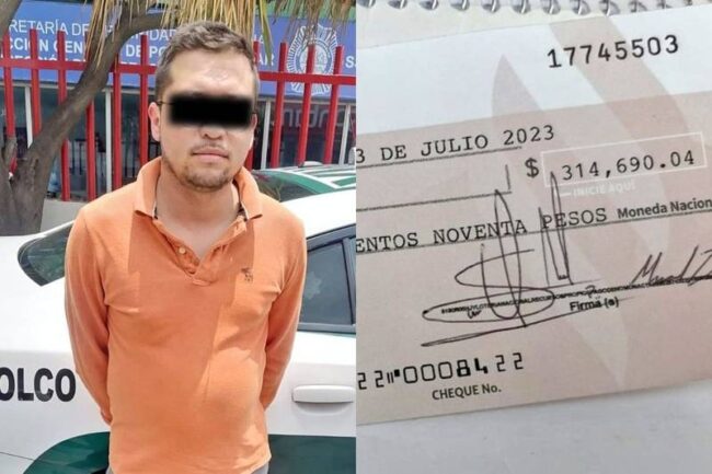 Capturan a hombre que intentó cobrar cheque falso de más de 300 mil pesos