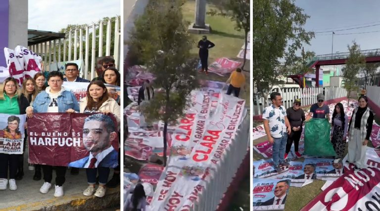 En la esquina de Insurgentes y Puente de Alvarado se dan cita brigadas de promotores de Omar García Harfuch, aspirante de Morena a la Jefatura de Gobierno de la Ciudad de México. Cargan cientos de bolsitas con playeras y gorras que habrán de repartir por las calles de la Alcaldía Cuauhtémoc. FOTOS: X / AlvarezMaynez / Laura Ballesteros
