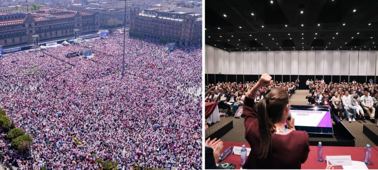 Este domingo, actores políticos en la CDMX ocuparon espacios importantes en las redes sociales para expresar apoyos según sus intereses: los opositores, en favor de la Marcha por la Democracia; los morenistas, en pro del registro de Claudia Sheinbaum como candidata a la Presidencia de la república. FOTOS: X / Amado Avendaño – X / Sheinbaum
