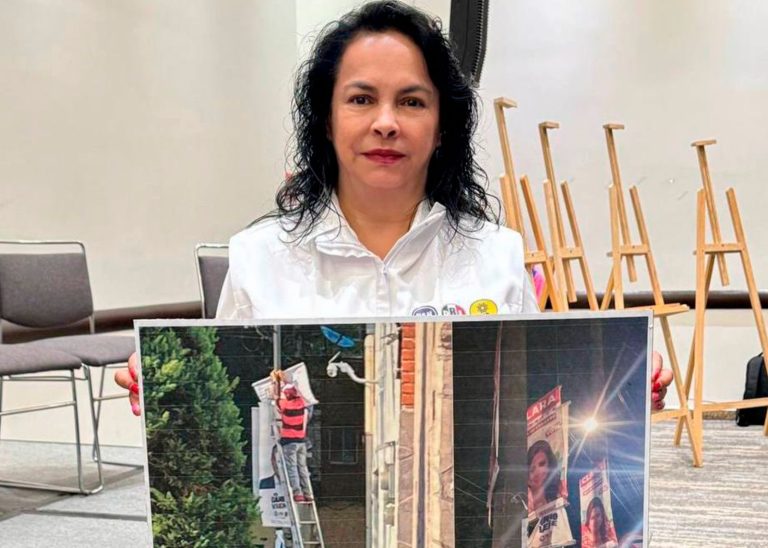 Margarita Saldaña Hernández, candidata a la reelección por la Alcaldía Azcapotzalco, de la alianza PAN-PRI-PRD, denunció este jueves la aparición de falsa propaganda electoral, así como los constantes actos vandálicos que han sufrido sus promocionales a manos de grupos afiliados a Morena y sus brigadas. FOTO: Especial